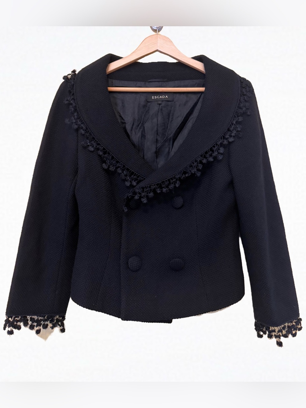 Escada Pure New Wool Pom‑Pom Passementerie Trim Jacket — Size 38
